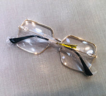 Carregar imagem no visualizador da galeria, Oculos de grau feminino dourado quadrado grande metal tamanho 55 - 95635