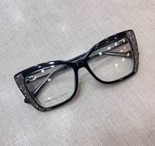 Carregar imagem no visualizador da galeria, Oculos De Grau Retangular Preto Pedrinhas Brilhante Strass