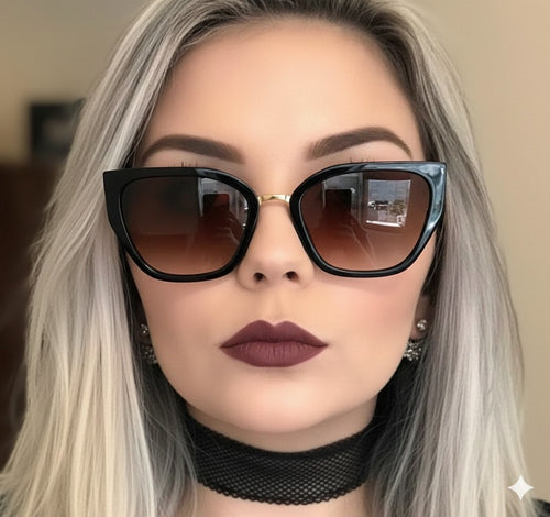 Oculos de Sol Feminino Gatinho Marrom Cafe Grande Exclusivo