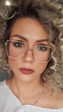 Carregar imagem no visualizador da galeria, Oculos de grau feminino dourado quadrado grande metal tamanho 55 - 95635