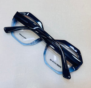 Armação Azul Grande Geométrica Oculos de Novela