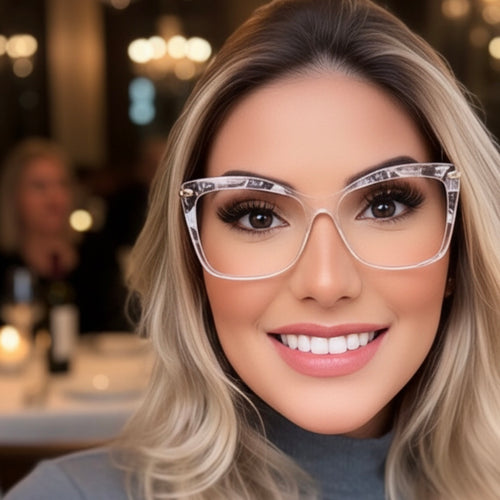 Óculos Armação de Grau Feminino Transparente Haste Dourada Cristal
