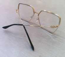 Carregar imagem no visualizador da galeria, Oculos de grau feminino dourado quadrado grande metal tamanho 55 - 95635