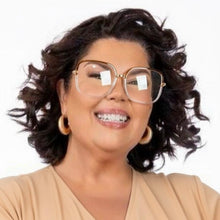 Carregar imagem no visualizador da galeria, Armacao Transparente Dourada Quadrada Bem Grande