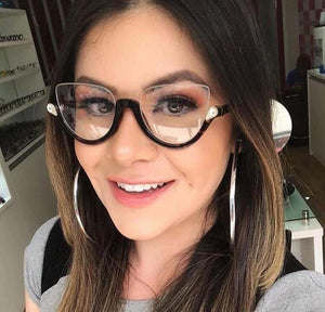 Armação de grau Felicia metade do aro gatinho cor tartaruga