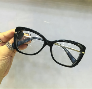 Oculos De Grau Quadrado Preto Feminino Haste Dourada