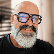Carregar imagem no visualizador da galeria, Armação Masculina Quadrada Aviador Preta Grande Moderna