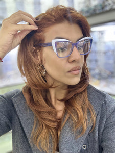 Oculos De Grau Duas Cores Grande Gatinho Lilas E Branco