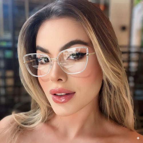 Armação Feminina Gliter Transparente Gatinha