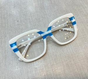 Armação para óculos de grau Branco e Azul Quadrado Grande