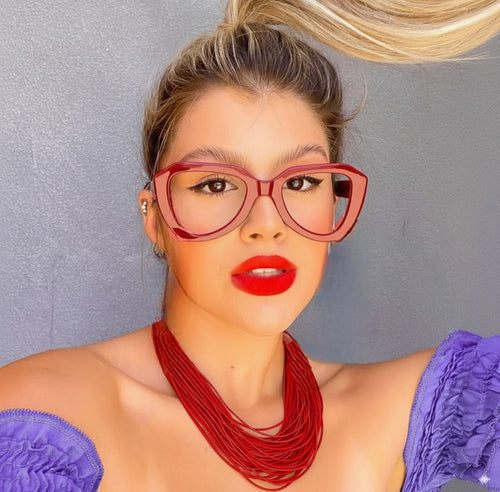 Oculos de Grau Vermelho Geométrico Vinho Modelo Nairobi haste grossa