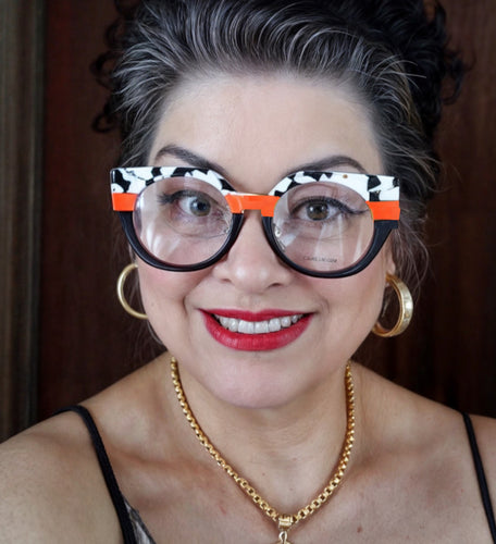 Oculos de grau fiminino laranja gatinho Orchidea