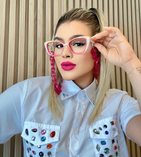 Armação de Grau Exclusivo Branco e Rosa Madrepérola Lindo Safari