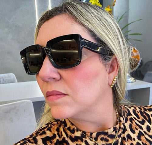 Oculos de sol grande feminino quadrado preto glamour - OFSQUAPO3