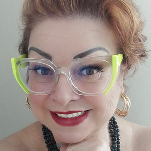 Oculos de Grau Transparente Verde Limao Geometrico