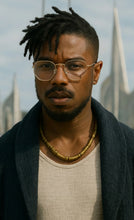 Carregar imagem no visualizador da galeria, oculos de Grau Hexagonal Dourado Pantera Negra Metal Masculino