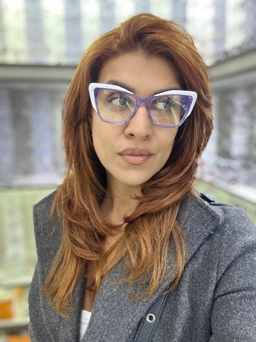 Oculos De Grau Duas Cores Grande Gatinho Lilas E Branco