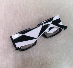 Oculos P/ Grau Masculino Quadrado Preto e Branco Haste Grossa Moderno