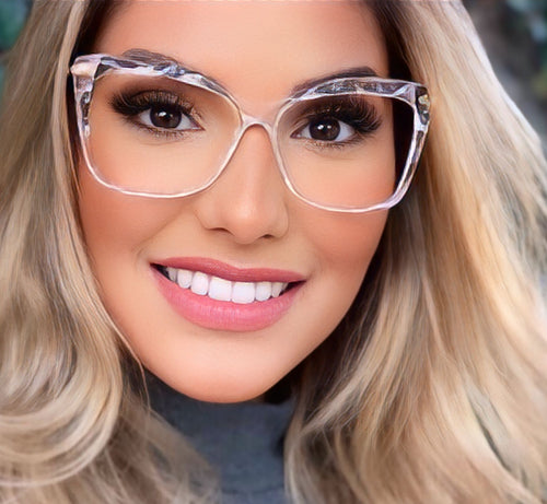 Óculos Armação de Grau Feminino Transparente Haste Dourada Cristal