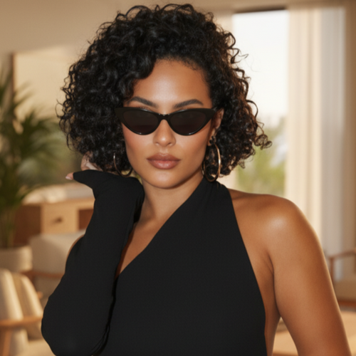 Óculos de Sol Maria de Fátima Gatinho Preto Puro Luxo e Glamour