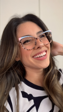 Carregar imagem no visualizador da galeria, Armação Oncinha Quadrada Blogueira detalhe Azul Rosa