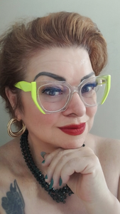 Oculos de Grau Transparente Verde Limao Geometrico
