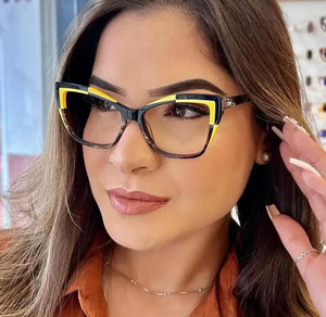 Óculos Feminino Oncinha Detalhe Amarelo mod Zohoo Feline