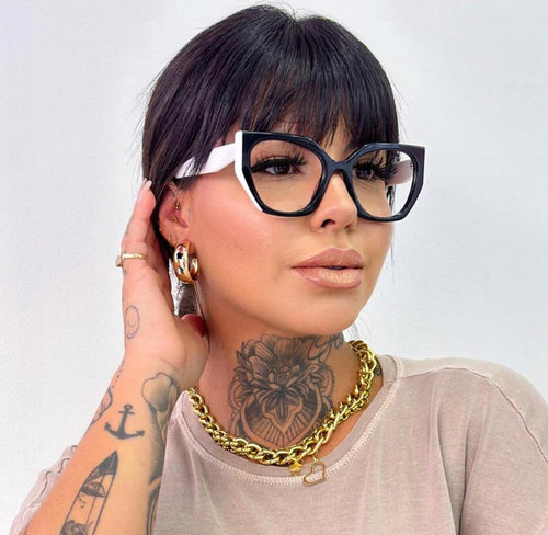 Oculos Preto e Branco Geométrica Haste Grossa Lindo para grau