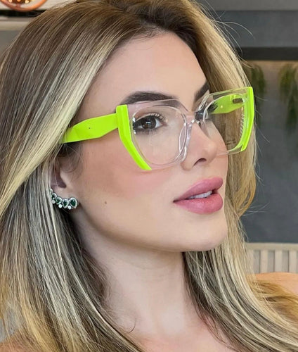Oculos de Grau Transparente Verde Limao Geometrico