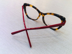 Oculos de grau  Tartaruga Haste vermelha Arredondado Luxo