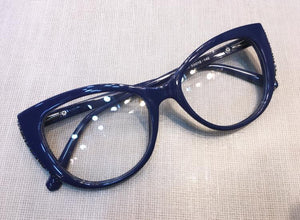 Oculos gatinho feminino azul marinho c/ strass brilhante - OFGGATAL16