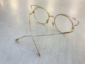Óculos De Grau Grande Gatinho Metal Dourado