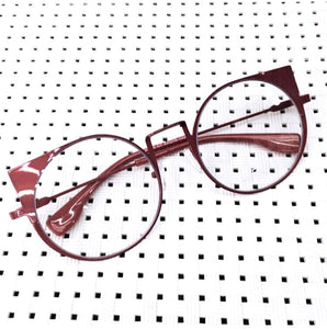 Oculos feminino redondo gatinho metal grande vermelho - OFGGATVO11
