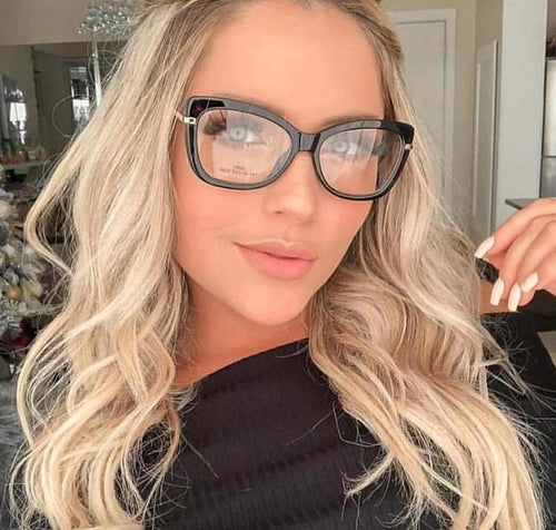 Oculos De Grau Quadrado Preto Feminino Haste Dourada