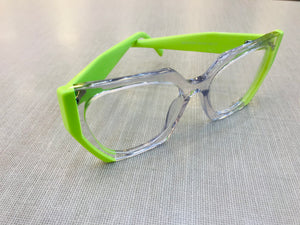 Oculos de Grau Transparente Verde Limao Geometrico