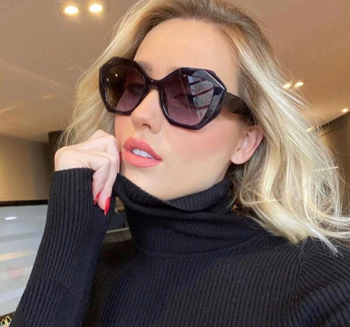 Oculos de Sol Preto Geometrico Haste Grossa Sextavado - 16WS 1AB5D1