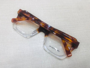 Oculos De Grau Quadrado Transparente Metade Tartaruga em Acetato