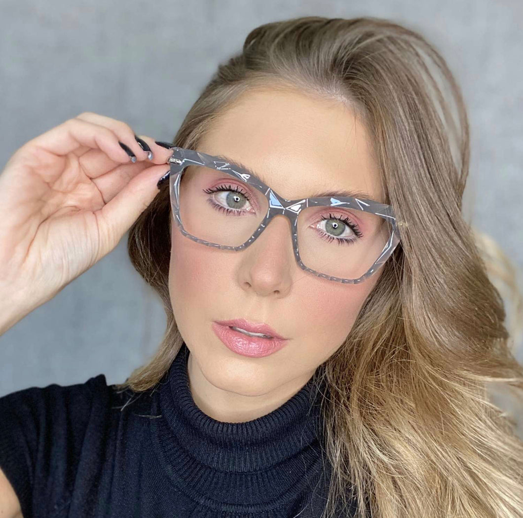 Oculos De Grau Transparente Cinza Cristal Medio Gatinho