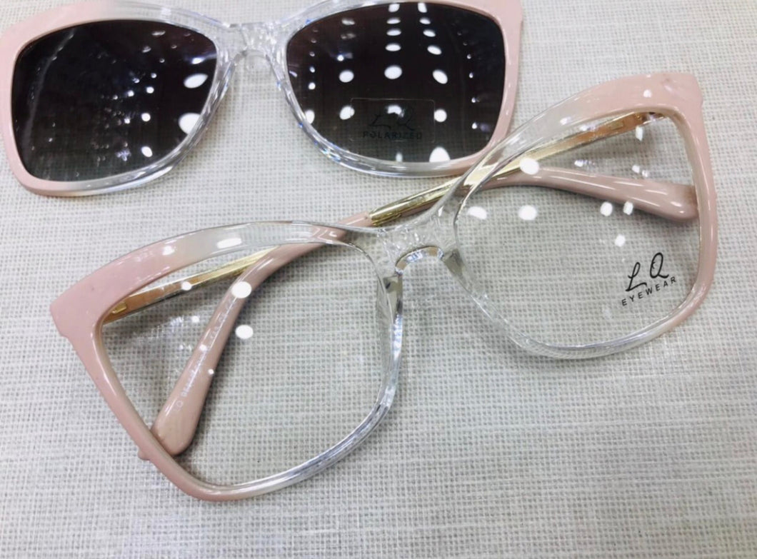 Oculos De Grau Clipon 2 EM 1 Nude Transparente Quadrado Lindo