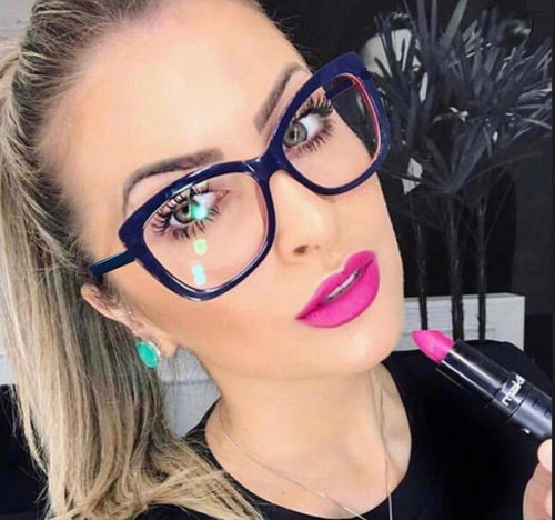 Oculos de grau Azul Marinho com Vermelho Gatinho
