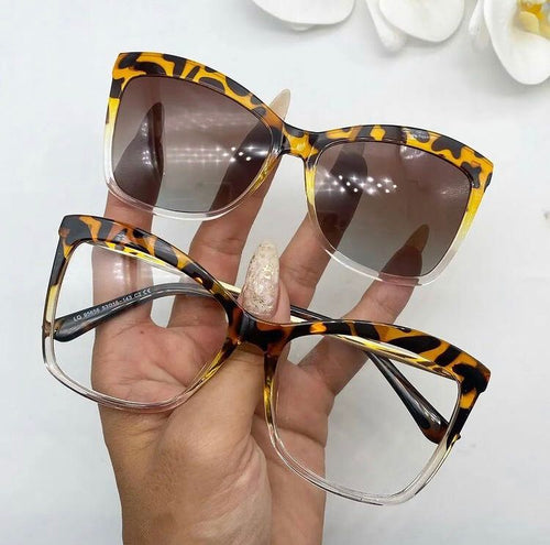 Oculos Clip-pon 2 em 1 Retangular Tartaruga Transparente