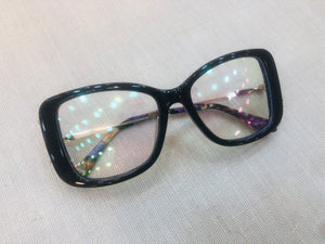Oculos Luxo quadrado preto grande haste dupla dourada - OFGQUAPO11