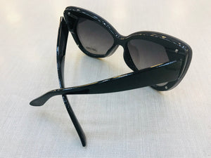 Óculos De Sol Preto Borboleta Grande Arredondado Glamour