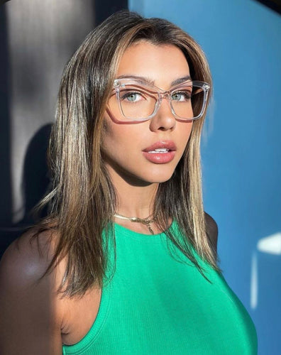 Oculos de grau feminino quadrado transparente Haste Dourada - Divino