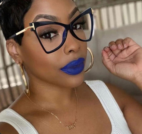 Armação Gatinha Grande Preta Haste Dourada Glamour