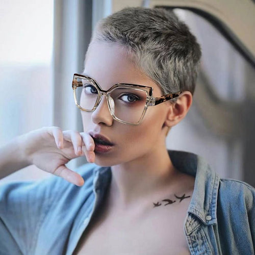 Armacao Quadrada Transparente Grande Metade Tartaruga em Acetato