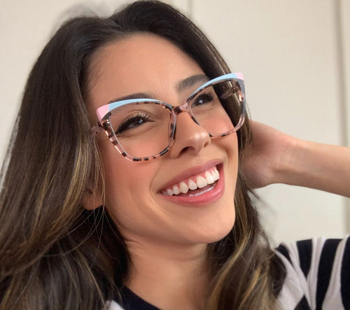 Armação Oncinha Quadrada Blogueira detalhe Azul Rosa